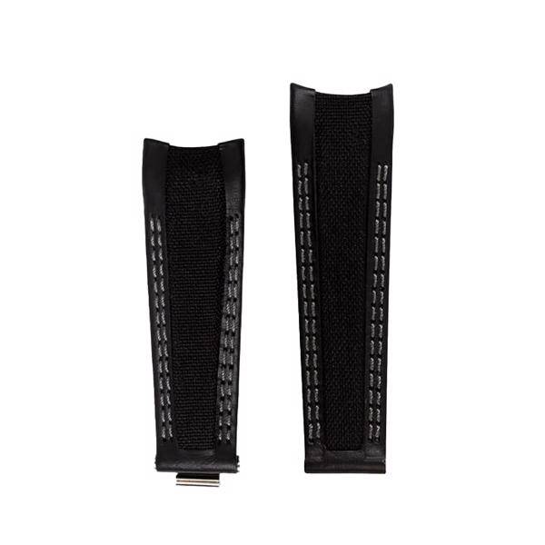 Sort læder urrem i Cordura fiber baseret stof, m. Grå syninger, her 20 mm