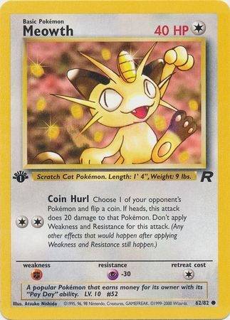 Meowth - 62/82 - 1st Edition - Let Brugt (LP).