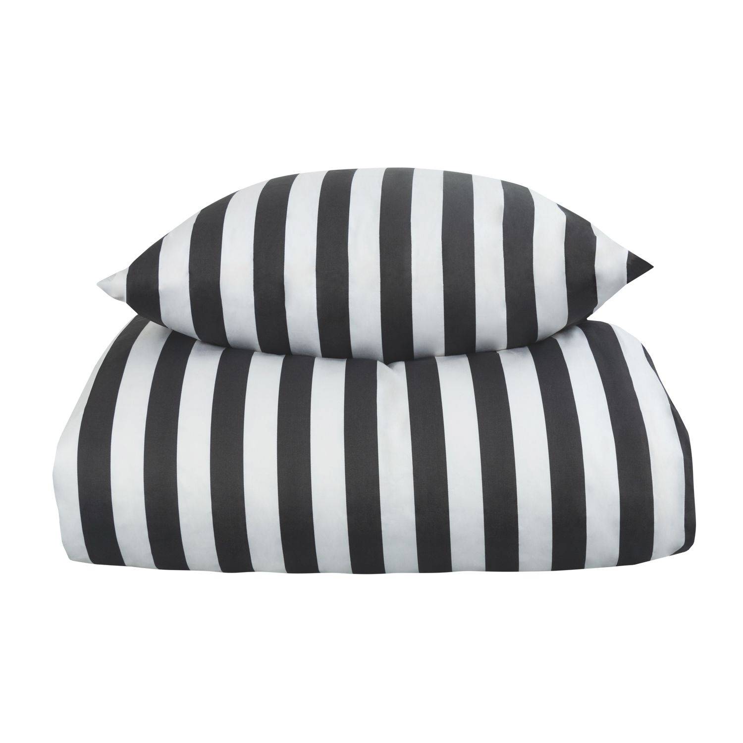 Stribet sengetøj - 150x210 cm - Blødt bomuldssatin - Nordic Stripe - Mørkegråt og hvidt sengesæt