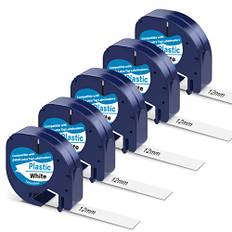 5 X 91221 Schwarz auf Weiß 12mm x 4m Kompatible Schriftband als Ersatz für Dymo LetraTag Plastic White als Ersatz für Dymo Etikettenband für Dymo LT110T LT100H LT100T QX50 XR XM