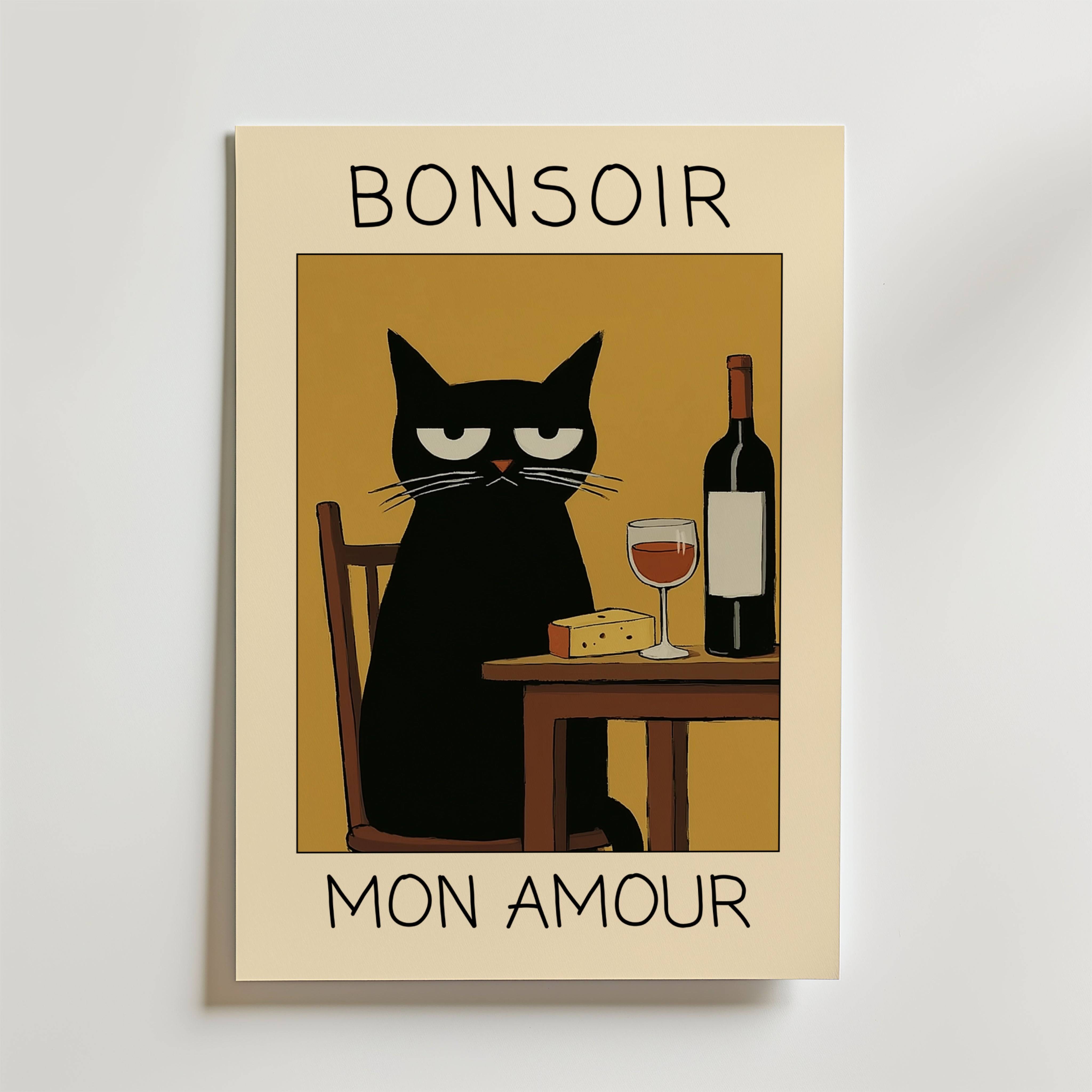 Midnight Wine Cat Poster - Fine Art Poster 100x140 cm