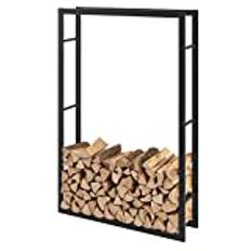 [en.casa] Vedhylla, Taby, vedhylla, inomhus, utomhus, metall, 100 x 25 x 150 cm, träskydd, stapelstöd för ved, vedlager, vedstativ, svart