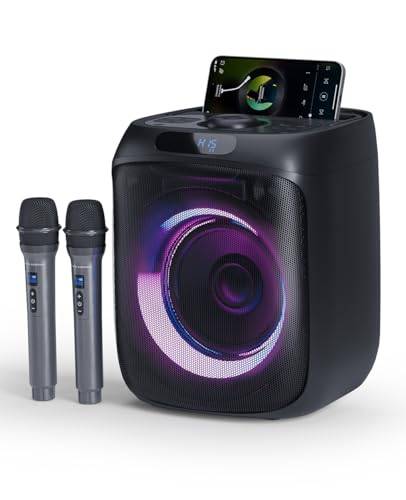Bärbar karaokemaskin med 2 mikrofoner för vuxna barn, 400W trådlös Bluetooth 5.3 sånghögtalare, 8h speltid, PA-system med LED-ljus, TWS/USB/TF/AUX, partybox perfekt för hemmafest, utomhus, picknick