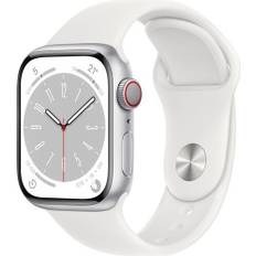Apple Watch Series 8 Aluminium 41 mm (2022) | GPS + Cellular | sølv | Sportsrem hvid M/L