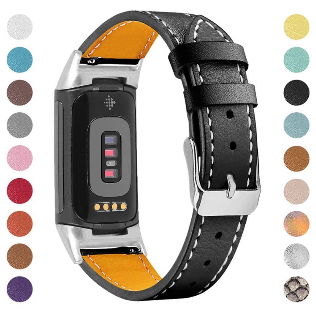Fitbit Charge 5/6 Urrem i ægte læder - Sort