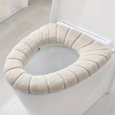 TEMU 1pc Knit Fabric Universal Toilet Seat Cover, Non-electric Warm Cushion, 100% Polyester Soft Bathroom Lid Cover