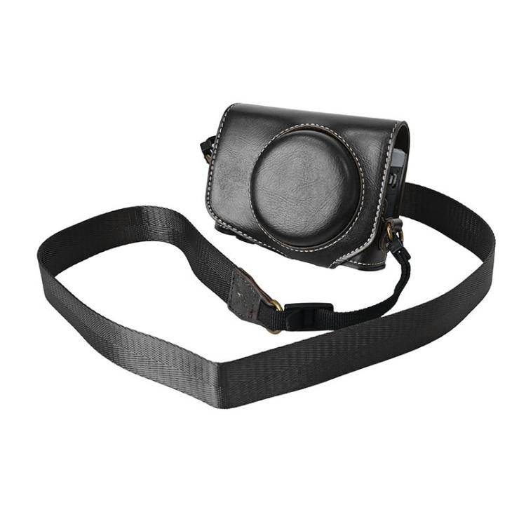 Retro Drag-upp PU-läder Helkropps Kameraväska med Axelrem, Skyddande Pouch för Canon G7 X Mark III / SX740 HS kaffe