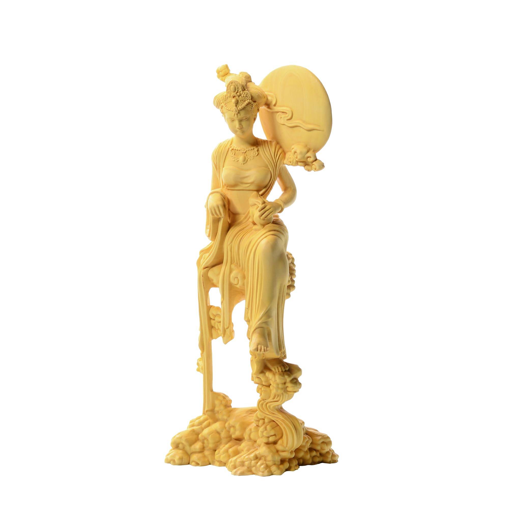 Hanrou Art Sculpture Moon God Ornament Wood Carving Celestial Statue Chinese Mythological Figure Handmade Artwork Gift 18cm x Width 6cm x Depth