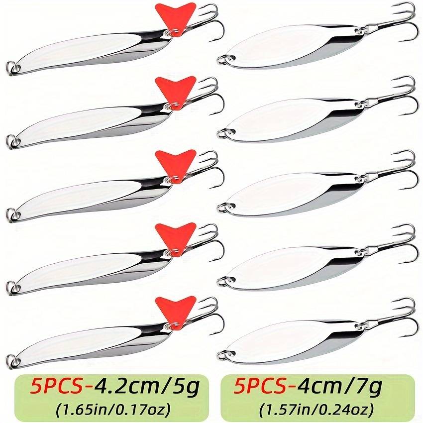 TEMU 10pcs Metal Spoon Lure Set (5g-60g) - Silvery Jigging Baits For And Trout, Artificial Hard Metal Lures For Fishing Tackle
