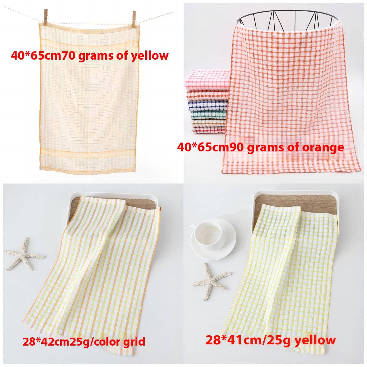 Cotton Plaid Kitchen Dish Towel - Orange / 40 X65cm Simple Plaid
