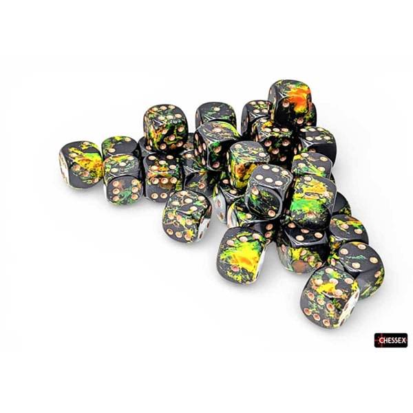 Dice - Terningesæt - 36 terninger - Brush Dice D6 (6 sidet) 12mm: Forest/gold