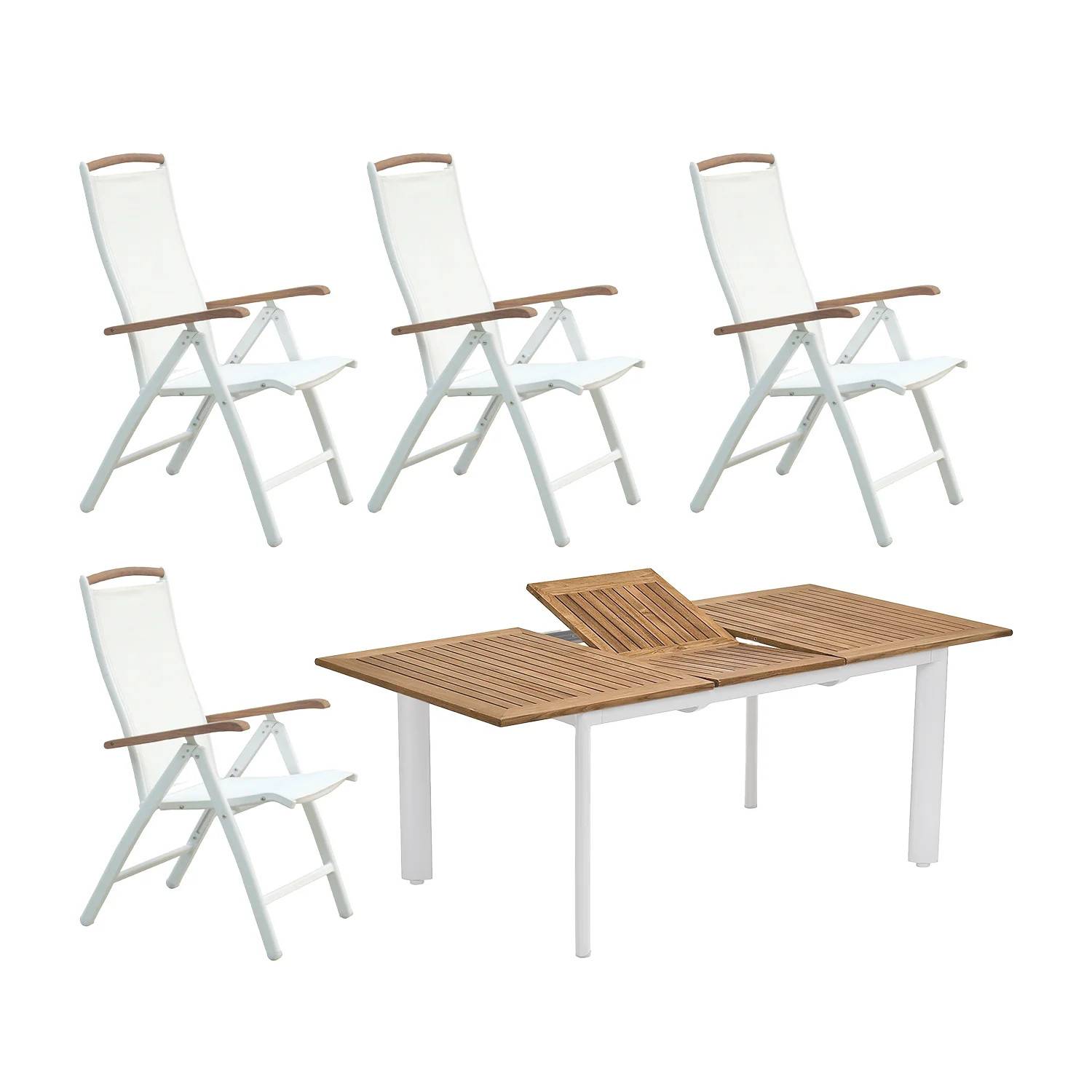 Nydala matgrupp vit/teak - 4 stolar - 150/200 cm - Svart/Träfärgad