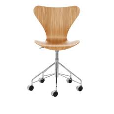 Fritz Hansen - 3117 Sjuan, Almfanér - Skrivbordsstolar - Arne Jacobsen - Träfärgad
