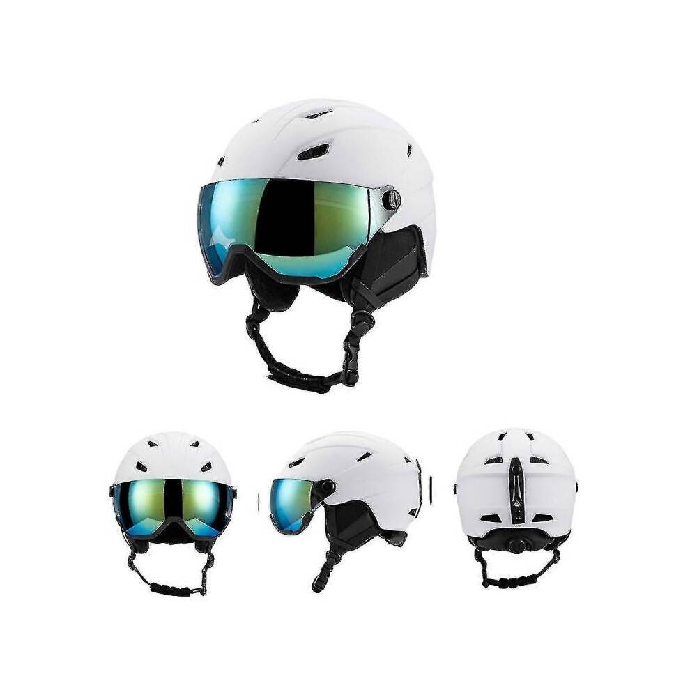 (WHITE, XL) Ski Helmet With Ski Goggles, Snowboard Helmet And 2-in-1 Visor Goggles Set