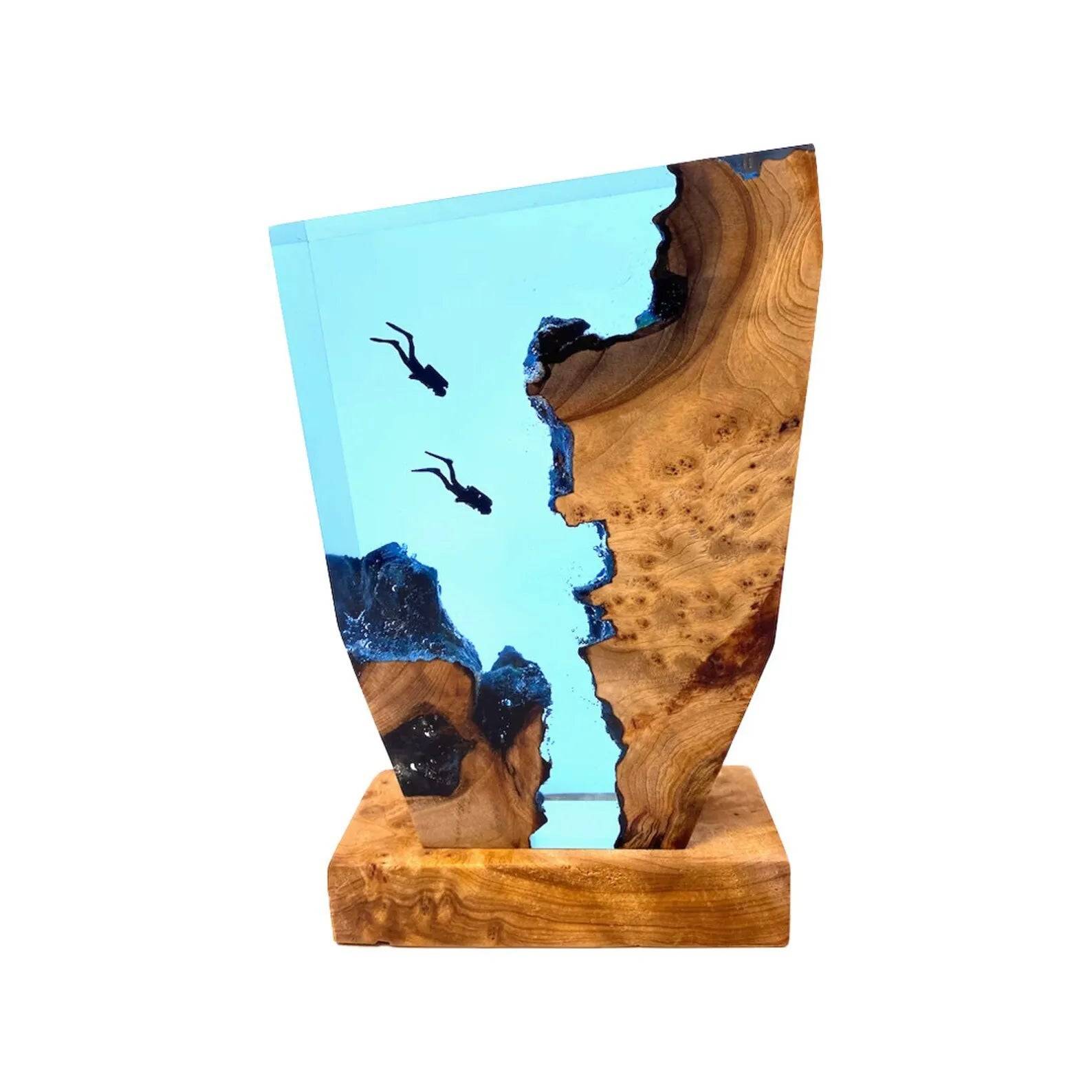OceanGlow Luxe Belyst Bordslampa – Serent Epoxyharts med USB-laddning - Blå / 12 x 20 cm