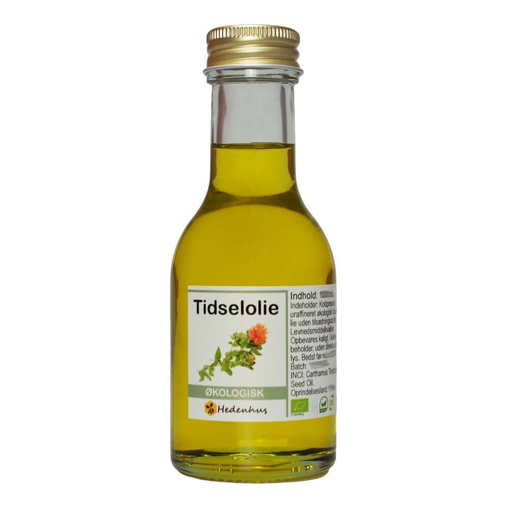 Tidselolie økologisk 250 ml koldpresset, uraffineret - let, tør olie, vegansk - Hedenhus - rig på omega 6 & 3, grovfiltreret