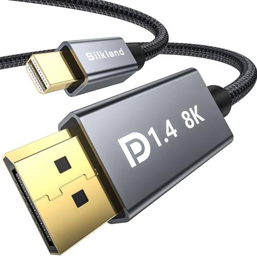 Silkland Mini DisplayPort auf DisplayPort 1.4 Kabel 8K@60Hz 4K@144Hz, Mini DP 1.4 zu DP mit HDR HBR3 DSC1.2 G-Sync FreeSync HDCP2.2, Thunderbolt 2 Kabel für Laptop MacBook Mac PC NUC iMac Monitor, 2m