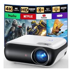 Mini 4K HAPPRUN 2025 Upgraded bärbar projektor 1080P inbyggd Bluetooth 5.1 utomhus kompatibel med TV-stick, smartphone, bärbar dator, HDMI, USB