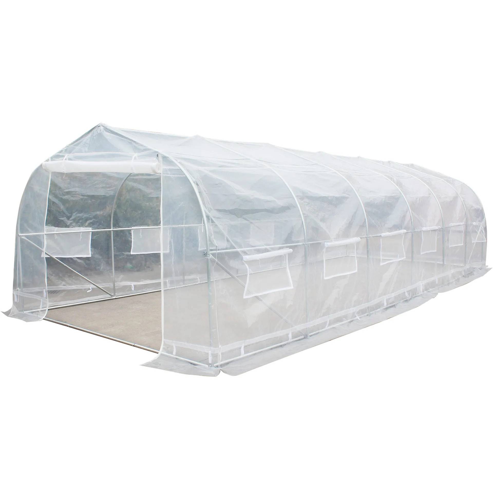 Tunnelväxthus 24m² | Stålram med transparent PE-plastöverdrag - Växthus Transparent,Silver Metall