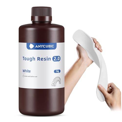 ANYCUBIC Tough Resin 2.0, 3D Printer Resin med Uppgraderad Hög Seghet och Hög Precision, UV 365-405nm Snabbhärdande 3D Harts för 4K 8K LCD/DLP/SLA 3D-Skrivare (Vit, 1kg)
