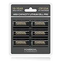 POWEROWL CR123A batteri 3 V litium 6 stycken, hållbar effekt 3 volt 123 C123 CR17345 batteri