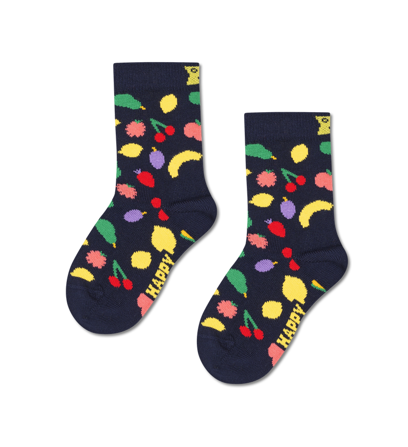 Colorful Kids Fruit Print Socks | Fun Food Socks - Black, Yellow, Red, Green (2-3 Years)