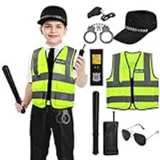 Aomig Kids Polisdräkter, 8 st Polisklädd Med Väst Och Hatt, Polisdräkt för Barn, Polisdräkt Cosplay, Polisdräkt för Pojkar, Flickor, Rollspel, Halloween, Födelsedagar