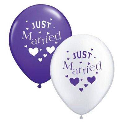-Just Married- lilla & hvide balloner - 10 stk.