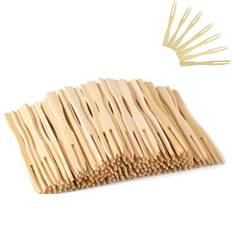 Yeenano Fruktgaffel, 200 st bambu fruktgafflar party gafflar mini frukt bestick gafflar fingermat förrätter, ost gaffel cocktail servis för hem och fest bakverk och dessert bambu