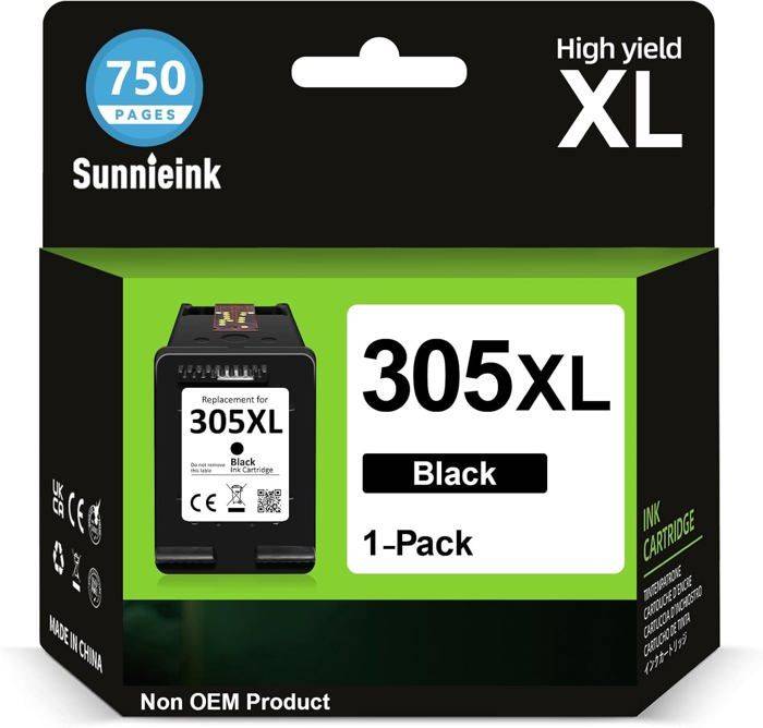 Bläckpatron 305 XL Svart - Sunnieink - Kompatibel med HP - Kapacitet 750 sidor - Förpackning med 1