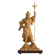 Tiny Buddha Mud Foot Bishamonten 13cm Boxwood Gold Paint Tamonten Uesugi Kenshin Buddha Statue Figure Wood Carving Ornament Doro Ashibishamonten