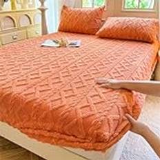 Elastiska sängkläder, mjölksammet korall fleece överkast, madrasskydd, varm bomull sängkläder, elastiska lakan quiltade (2 x kuddöverdrag) (Emma orange, drottning/kung)