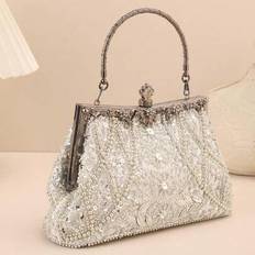 1 st Heavy Industry Quiet Luxury Silver Handhållen Pearl Brodered Dinner Bag, Party Bag, Bröllopspresentväska, Damväska (En-Storlek)