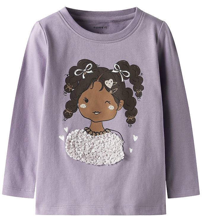 Name It Tröja - NmfTelia - Lavender Grå m. Tryck - Name It - 6 år (116) - Tröja