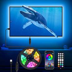 Daymeet LED-belysning för TV, bakgrundsbelysning, ljusremsa, färgskiftande i RGB, med fjärrkontroll, musiksynkronisering, blåtand, appkontroll, USB, för 55-85 tums TV, 5 m