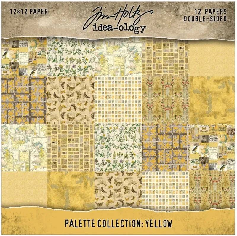Tim Holtz Idea-ology 12”x12” Palette Collection - Yellow (12 sheets)