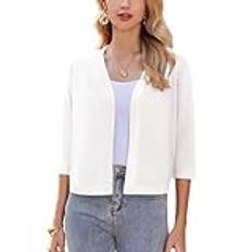Zeagoo Dam bolero, festlig, elegant kofta, kort bolerojacka, 3/4 ärmar, axeljacka, öppen front, kofta, ledig solid topp, S–XXL, Vit, M
