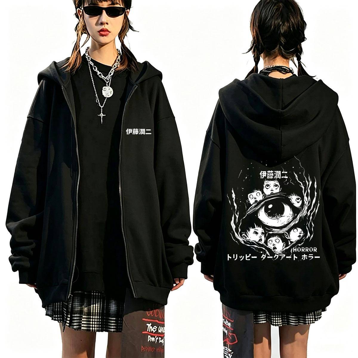 Skräck Anime Tomie Junji Ito Dragkedja Huvtröja Herr Dam Vardaglig Manga Dragkedja Tröja Unisex Vintage Överdimensionerad Dragkedja Jacka Rock cm svar