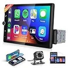 Podofo 10,4 tum bilradio 1din med roterande vertikal pekskärm Carplay trådlös Android Auto 1280 x 800, bilradio med Bluetooth GPS USB/Mic/SD/USB/AUX/EQ/SWC+12LED backkamera