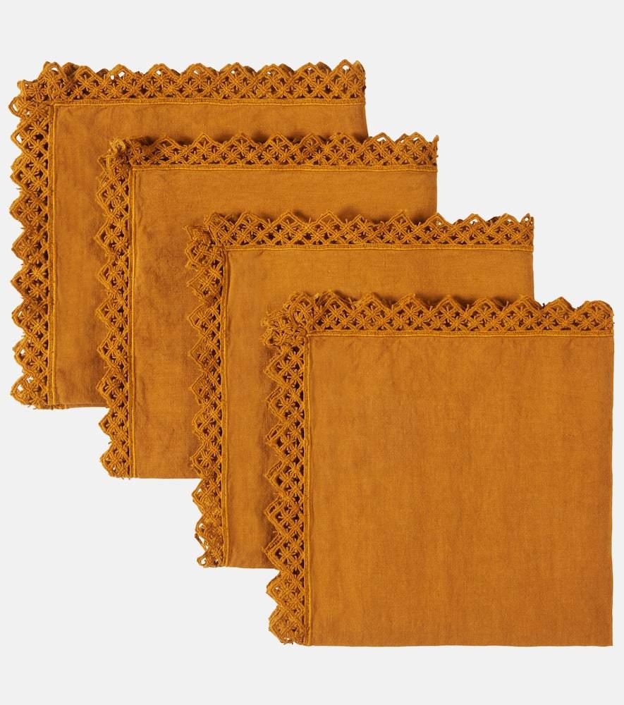 Once Milano Set of 4 macramé-trimmed linen napkins - yellow - One Size