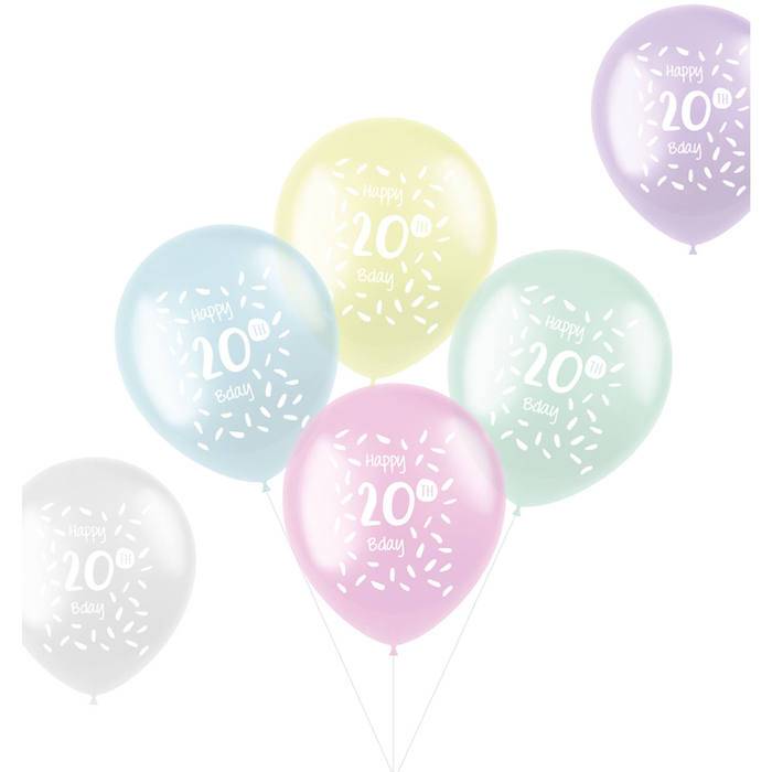 20 Års Balloner Pastelfarvet 6x - 33 cm.