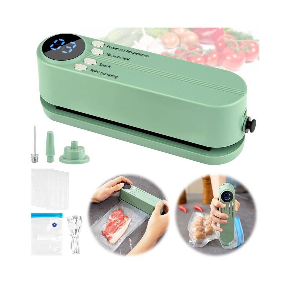 Vacuum Sealer for Food,3in1 Cordless Rechargeable Food Sealer for Dry/Moist Food Storage,Heat Sealer for Bags Green