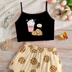 Tween Girl Sweet Dessert Mönster Casual Monterad Cami Top och Shorts Pyjamas Set, Lämplig för sommaren - Multifärgad (8Y,9Y,10Y,11Y,12Y)