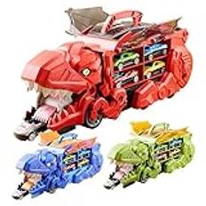 Dinosaur Truck, Race Track Toy, Toddler Car Toys, Portable Toy Truck Dinosaur, Truck With 12 Pullback Car - Portable Transport Truck Car Toys Foldable Race Track, Track Car Toys For Boys Girls 3-8 Yrs