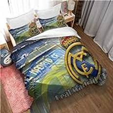 CHAOSE Fotbollslag Real Madrid C.F påslakan pojke tonåring 3-delat sängkläder blå lila grå påslakan mikrofiber lättskött (RMF 02, 135 x 200 cm)