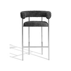 Møbel Copenhagen Font Barstol med Armstöd 65 cm Fårskinn Grå/Polerad Stålstomme - Fårskinn Grå/ Polerad stålram
