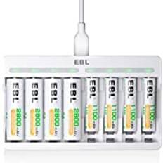 EBL batteriladdare med 4 x AA 2 800 mAh och 4 x AAA 1 100 mAh batterier USB-ingång batteriladdare snabb batteriladdare för AA/AAA NI-Mh-batterier