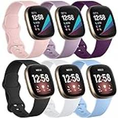 Charlam 6-pack remmar kompatibla med Fitbit Versa 3/Versa 4 remmar/Fitbit Sense/Sense 2 rem, mjukt sportklockarmband ersättningsarmband för kvinnor män, stora, ljusa färger