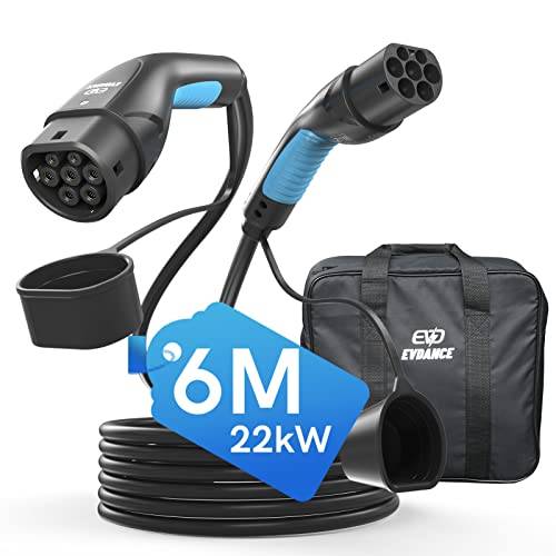 EVDANCE Typ 2 Ladekabel 22KW 6m 32A 3 Phasig, Ladekabel Typ 2 mit Tasche für E Auto EV/PHEV, Typ 2 auf Typ 2, Mennekes Mode 3 CCS Kabel, Kompatibel mit Y/3/S/ XC40 ID.3 Q4
