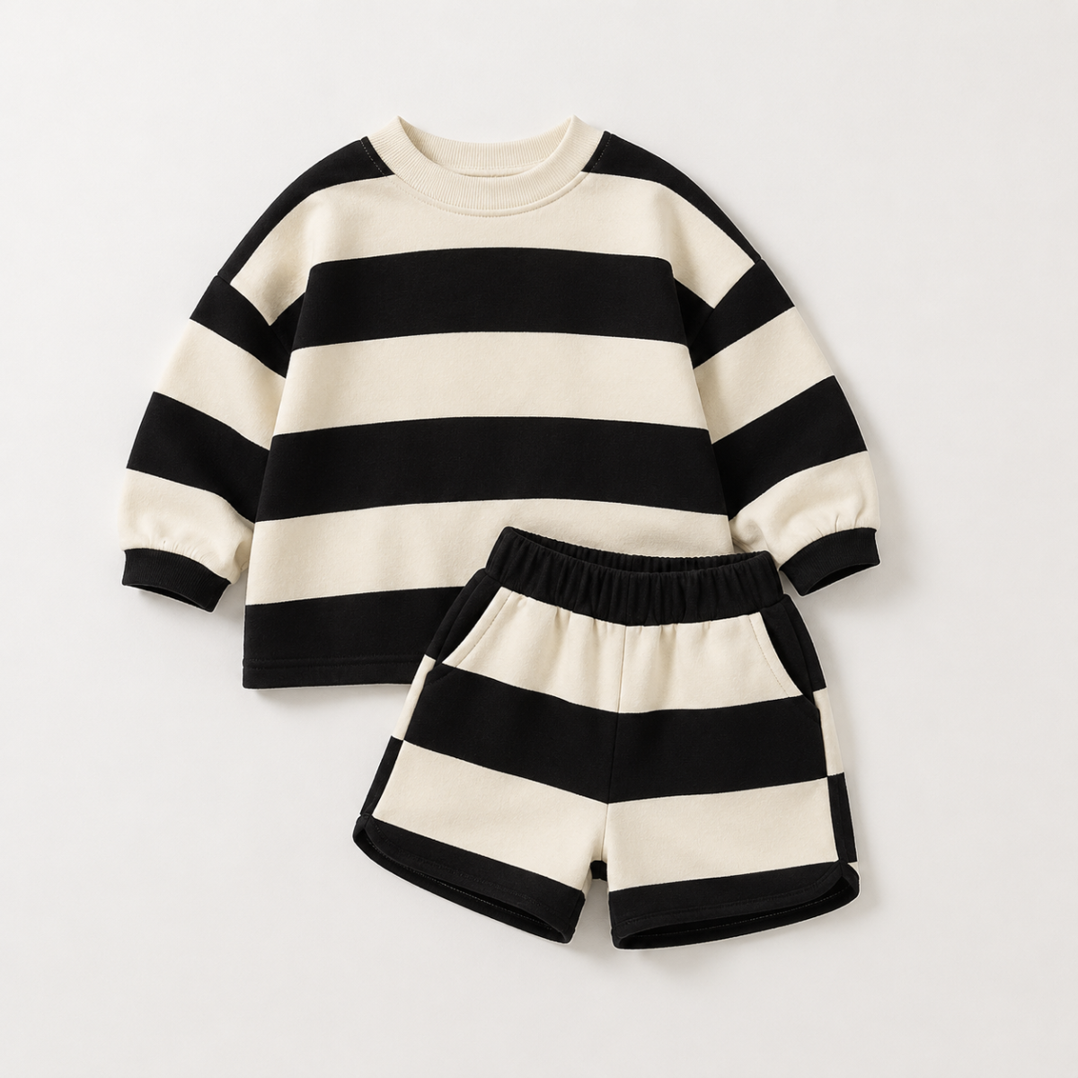 LittleStyle – Mjukt och bekvämt – Randigt Comfy-set i bomull 130 (6–7 år) / Svart | Pedagogiska Träleksaker